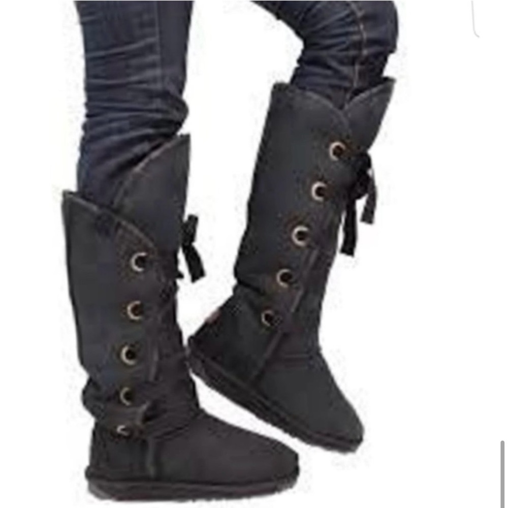 Emu | Maitress Black Leather Shearling Lace Up Boots - 10